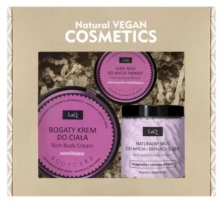 LaQ Zestaw Magnolia: mus do ciała 100g, krem do ciała 200ml, mus do twarzy 40g