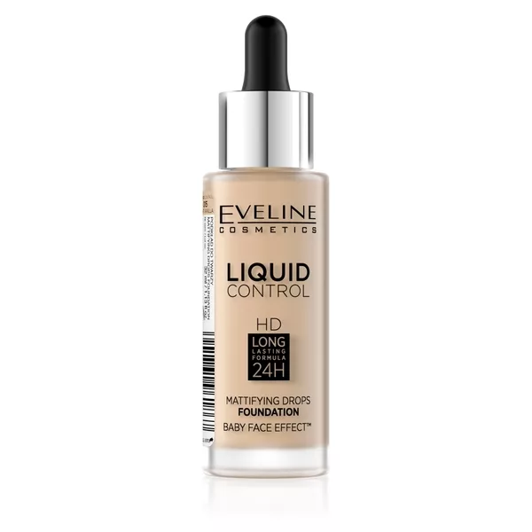 Eveline Liquid Control HD, matujący podkład do twarzy, 015 light vanilla, 32ml
