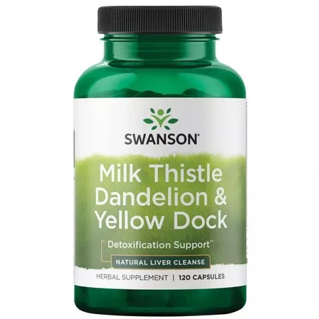 Swanson Milk Thistle, Dandelion & Yellow Dock, Ostropest plamisty, mniszek lekarski + żółty korzeń, 120kaps, ref.SW1707