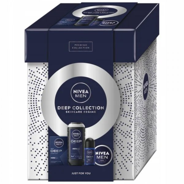 Nivea Men Deep Collection zestaw żel pod prysznic 3w1 250ml + antybakteryjna woda po goleniu 100ml + antyperspirant w kulce 50ml + uniwersalny krem 75ml (M)