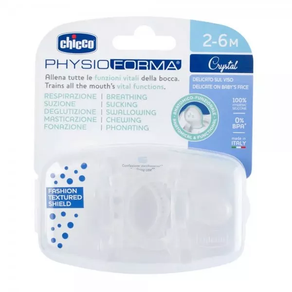 Chicco PhysioForma Soft smoczek silikonowy uspokajający dla dzieci 2-6m Crystal 2szt.