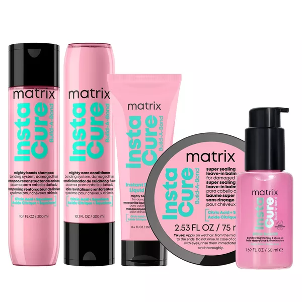Matrix Instacure Build-A-Bond, zestaw odbudowujący do włosów zniszczonych, szampon + odżywka + maska + balsam + olejek