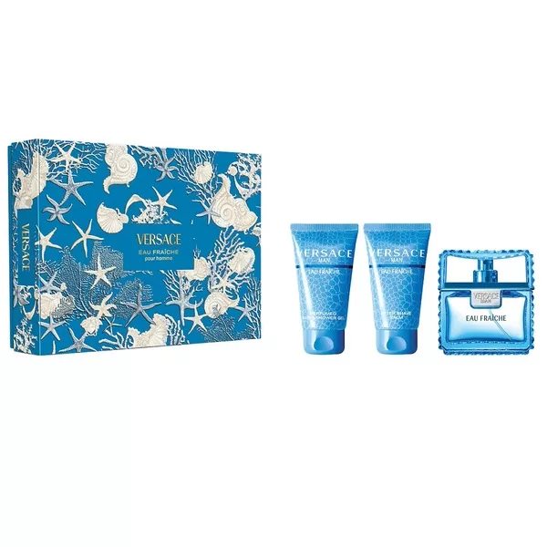 Versace Eau Fraiche Pour Homme zestaw woda toaletowa spray 50ml + żel pod prysznic 50ml + balsam po goleniu 50ml (M)
