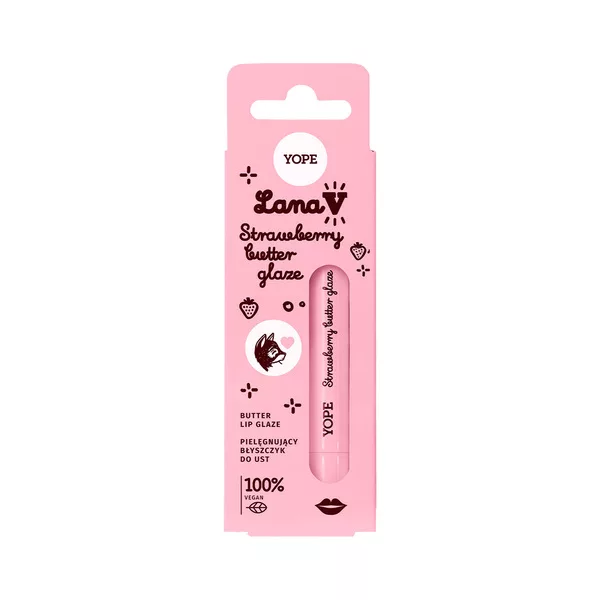 Yope Lana V, pielęgnacyjny błyszczyk do ust zapewniający jedwabiste wykończenie, truskawkowy, 8ml