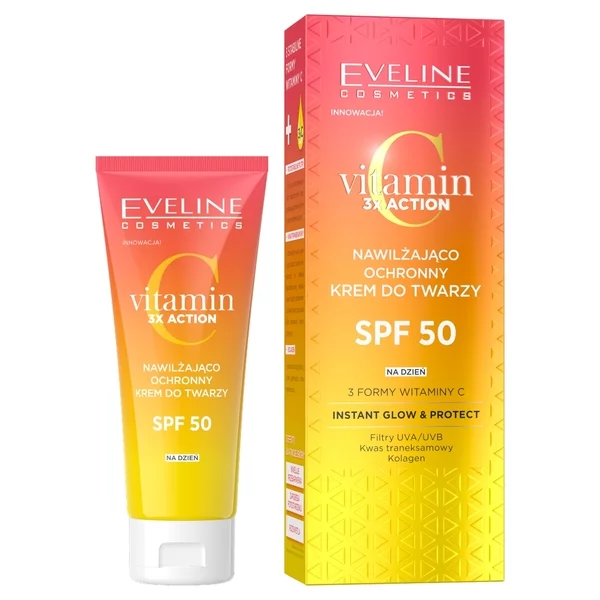 Eveline Vitamin C 3x Action, nawilżająco-ochronny krem do twarzy SPF50, 30ml