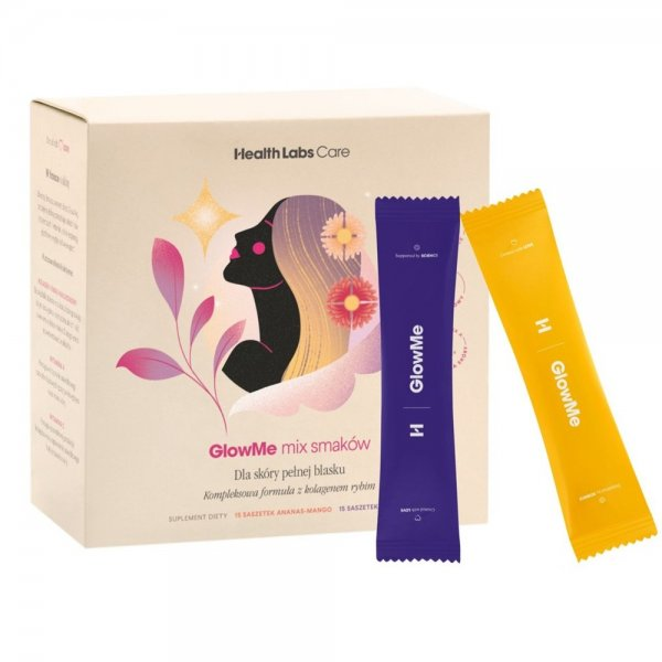 HealthLabs GlowMe suplement diety dla skóry spragnionej blasku Ananas-Mango i Malina 30 saszetek