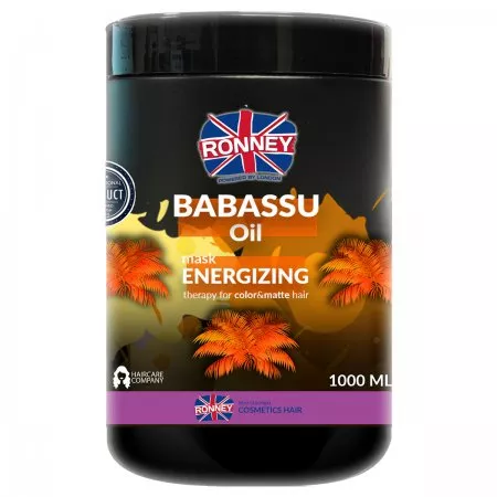 Ronney Professional Mask Babassu Oil Energizing Therapy, Maska enegretyzująca do włosów farbowanych i pozbawionych blasku 1000ml
