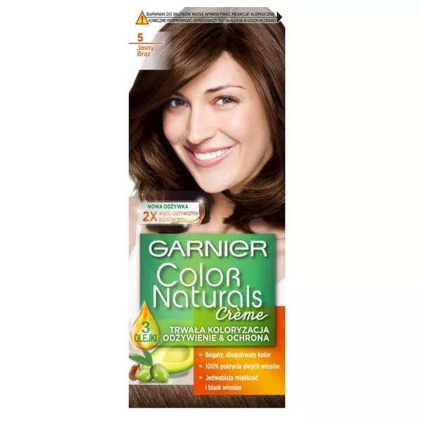 Garnier Color Naturals 5 Jasny brąz, odżywcza farba do włosów, do 100% pokrycia siwych włosów