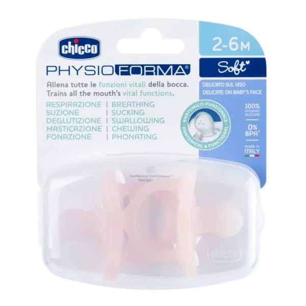 Chicco PhysioForma Soft smoczek silikonowy uspokajający 2-6m Różowy 2szt.