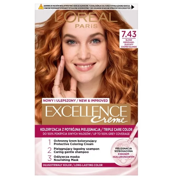 L'Oreal Paris Excellence Creme Farba do włosów 7.43 Blond miedziano-złocisty