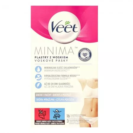 Veet Minima plastry z woskiem do depilacji bikini i pachy skóra wrażliwa 16 szt