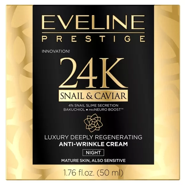 Eveline 24K Snail & Caviar, luksusowy regenerujący krem przeciwzmarszczkowy na noc, 50ml