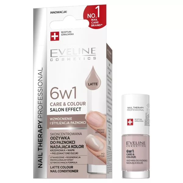Eveline Cosmetics Nail Therapy Professional 6w1 Care & Colour skoncentrowana odżywka do paznokci nadająca kolor Latte 5ml