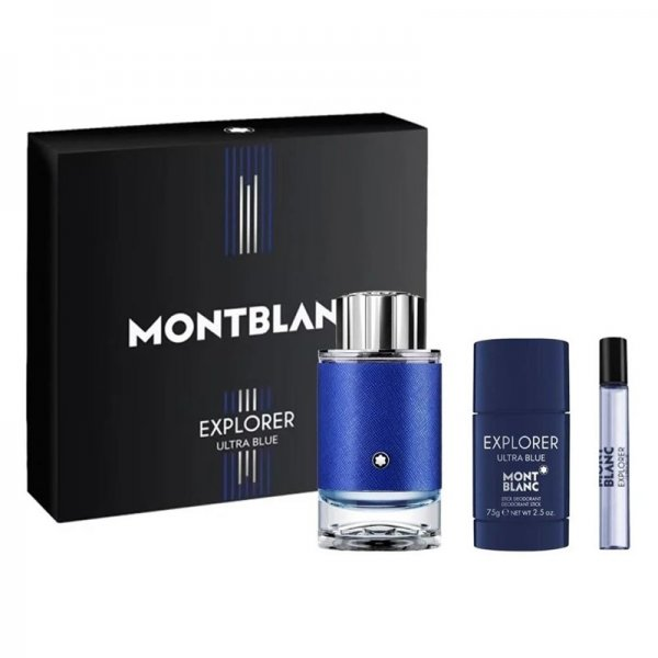 Mont Blanc Explorer Ultra Blue zestaw woda perfumowana spray 100ml + miniatura wody perfumowanej spray 7.5ml + dezodorant sztyft 75ml (M)