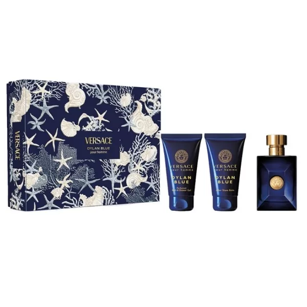 Versace Pour Homme Dylan Blue zestaw woda toaletowa spray 50ml + żel pod prysznic 50ml + balsam po goleniu 50ml (M)