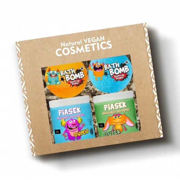 LaQ Dziecięcy, zestaw do kąpieli dla dzieci, 2x kule do kąpieli + 2x piasek musujący do kąpieli