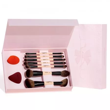Jessup Peach Dust Perfection Beauty Kit zestaw dwustronnych pędzli do makijażu 7szt. + gąbeczki do makijażu 2szt. T506