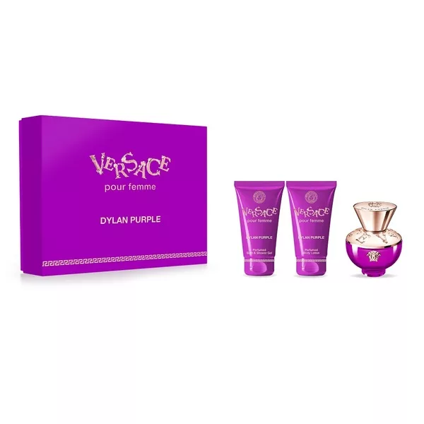 Versace Dylan Purple Pour Femme luksusowy zestaw prezentowy dla kobiet woda perfumowana 50ml + żel pod prysznic 50ml + balsam do ciała 50ml