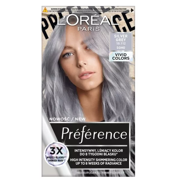L'Oreal Paris Préférence Vivid Colors, trwała farba do włosów, 10.112 SILVERGREY