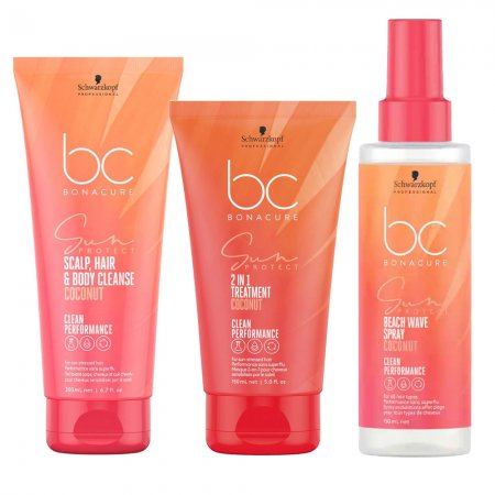 Schwarzkopf BC Sun Protect, zestaw chroniący włosy przed słońcem, szampon 200ml + mgiełka 150ml + maska 150ml