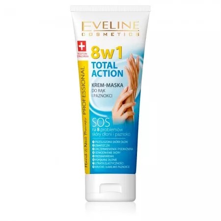 Eveline Hand & Nail Therapy, professional krem-maska do rąk i paznokci 8w1 total action, 75ml