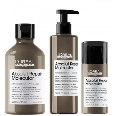 Loreal Absolut Repair Molecular, zestaw wzmacniający strukturę włosów, szampon + serum + maska
