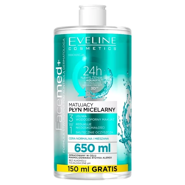 Eveline Facemed+, matujący płyn micelarny 3w1, 650ml