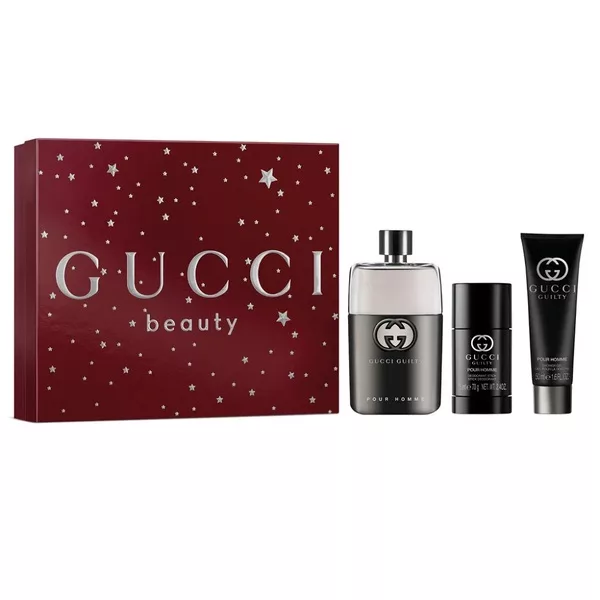 Gucci Guilty Pour Homme zestaw woda toaletowa spray 90ml + żel pod prysznic 50ml + dezodorant sztyft 75ml (M)