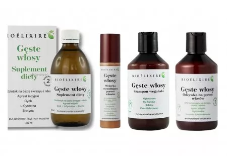 Bioelixire, kompleksowy zestaw przeciw wypadaniu włosów "Gęste Włosy", szampon + odżywka + serum + syrop