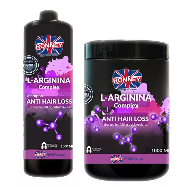 Ronney Anti Hair Loss Therapy, zestaw XL do włosów wypadających z l-arganiną, szampon + maska, 2x1000ml