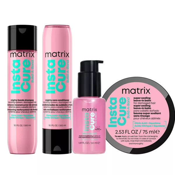Matrix Instacure Build-A-Bond, zestaw odbudowujący do włosów zniszczonych, szampon + odżywka + balsam + olejek