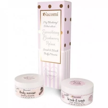Nacomi, zestaw prezentowy: pianka pielęgnująco-myjąca + mus do ciała Borówkowy Sernik