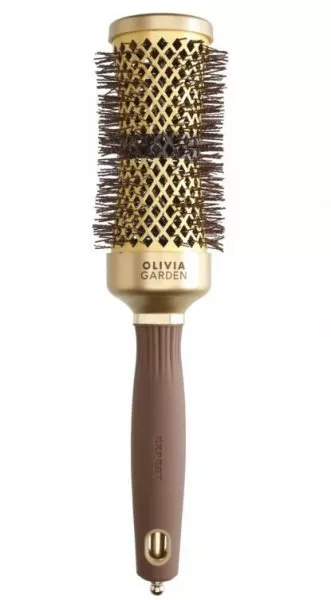 Olivia Garden Expert Blowout Curl, ceramiczna szczotka z jonizacją do włosów, Wavy Bristles Gold&Brown 25mm