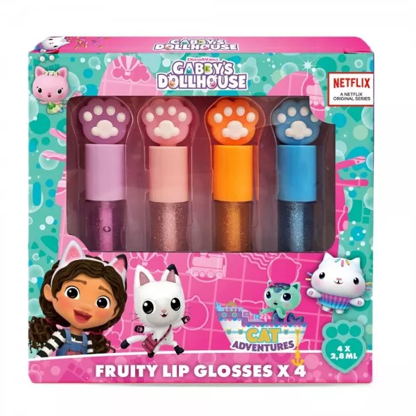 Gabby's Dollhouse Fruity Lip Glosses zestaw błyszczyków do ust dla dzieci 4x2.8ml