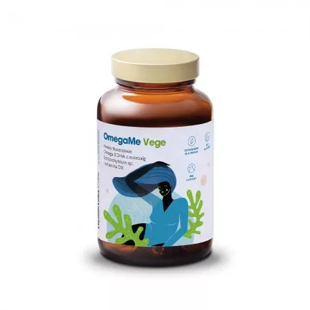 HealthLabs OmegaMe Vege kwasy tłuszczowe Omega 3 DHA z alg morskich z witaminą D3 suplement diety 60 kapsułek