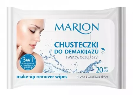 Marion Make-up Remover Wipes chusteczki do demakijażu twarzy oczu i szyi - sucha i wrażliwa skóra 20szt