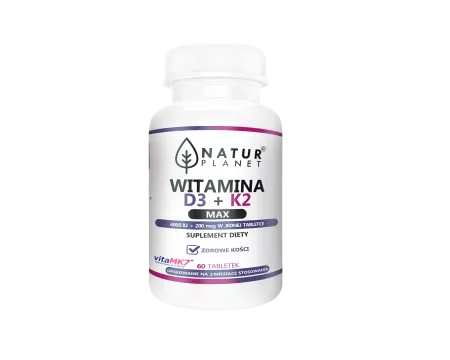 NaturPlanet, Witamina K+D3 MAX (200mcg + 4000IU), 60tabl.