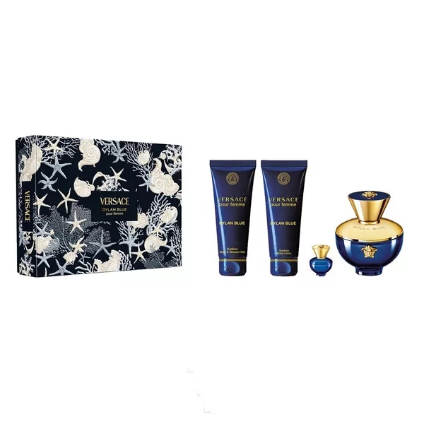 Versace Dylan Blue Pour Femme luksusowy zestaw prezentowy dla kobiet: woda perfumowana 100ml, żel pod prysznic 100ml, balsam do ciała 100ml, miniatura EDP 5ml