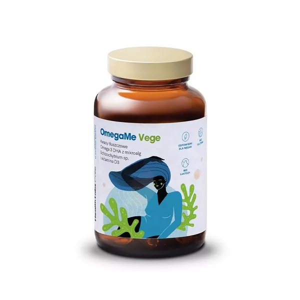 HealthLabs OmegaMe Vege kwasy tłuszczowe Omega 3 DHA z alg morskich z witaminą D3 suplement diety 60 kapsułek