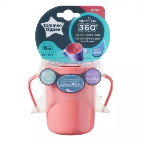 Tommee Tippee Easiflow 360° kubek z uchwytami dla dzieci 6m+ Różowy 200ml