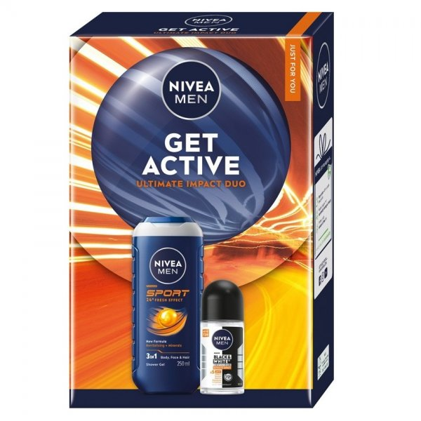 Nivea Men Get Active zestaw żel pod prysznic 3w1 250ml + antyperspirant roll-on 50ml (M)