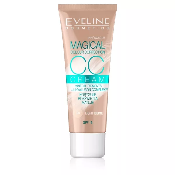 Eveline Magical Colour Correction CC, multifunkcyjny podkład, 50 light beige, 30ml