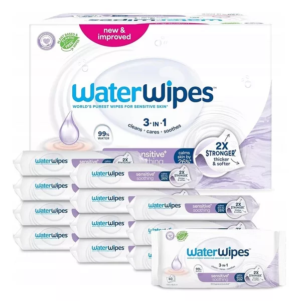 WaterWipes Sensitive+ Kojące chusteczki nawilżane z lawendą 12x60szt.