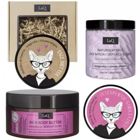 LaQ, Zestaw: Kicia Magnolia - mus do ciała, mus do twarzy, masło do ciała i masło do twarzy