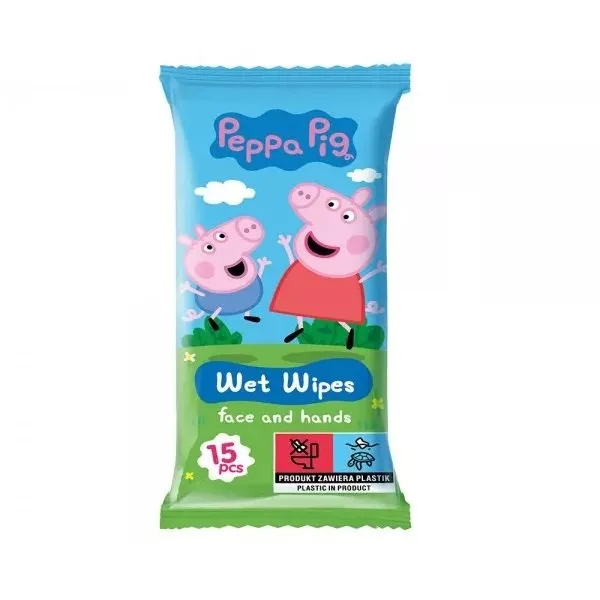 Peppa Pig Chusteczki nawilżane do twarzy i rąk, dla dzieci, Truskawka 15szt.