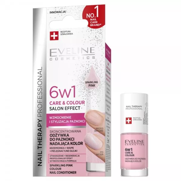Eveline Cosmetics Nail Therapy Professional 6w1 Care & Colour skoncentrowana odżywka do paznokci nadająca kolor Sparkling Pink 5ml