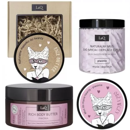 LaQ, Zestaw: Kocica Piwonia - mus do ciała, mus do twarzy, masło do ciała i masło do twarzy
