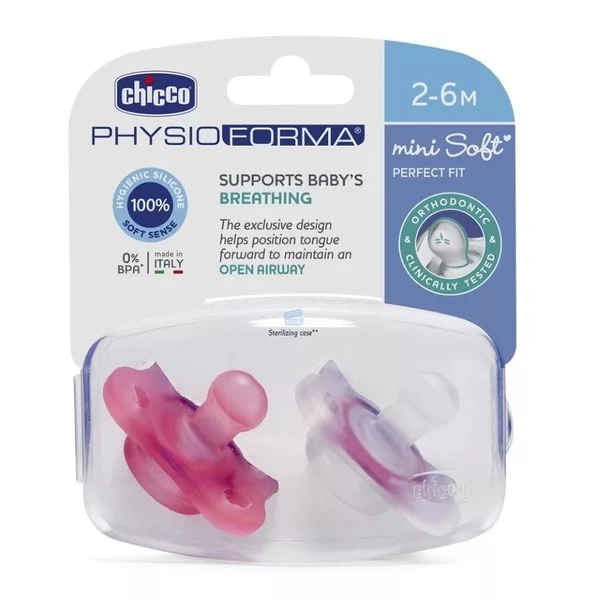 Chicco PhysioForma smoczek silikonowy uspokajający Mini Soft dla dzieci 2-6m Girl 2szt