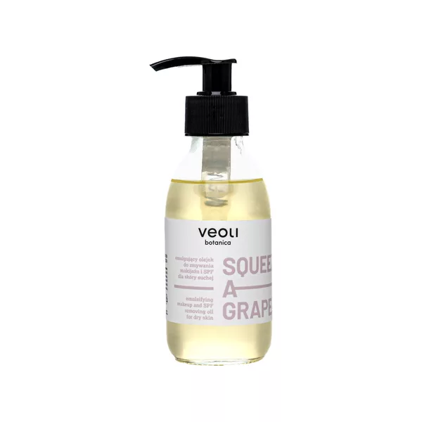 Veoli Botanica Squeeze a Grape, emulgujący olejek do zmywania makijażu i SPF dla skóry suchej, 150ml