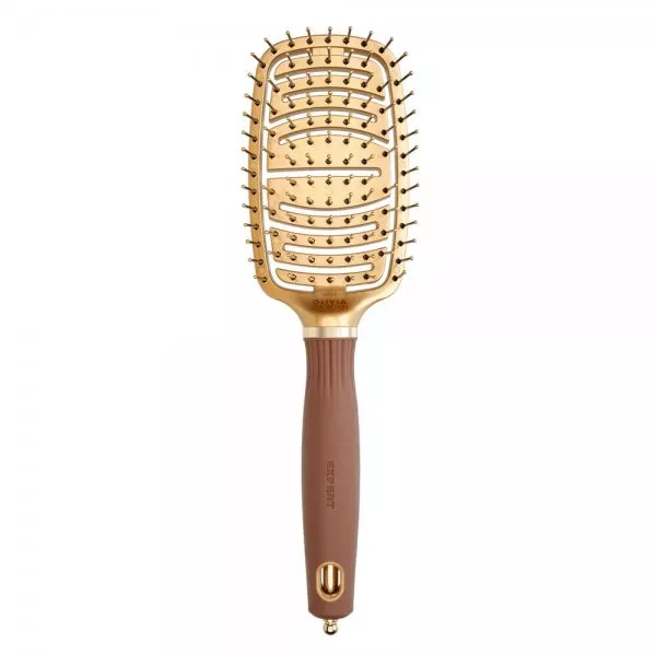 Olivia Garden Expert Care Flex, antystatyczna szczotka dla włosów, Nylon Bristles Gold&Brown